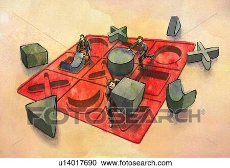 Stock Image - Businessmen misplacing blocks due to mismanagement. Fotosearch