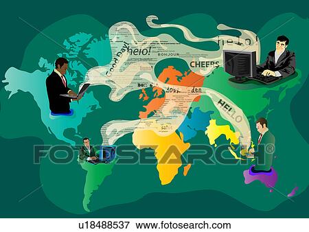 Stock Photo - Businessmen online chatting to each other on computers. Fotosearch