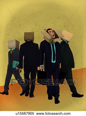 Businessmen with cardboard box on their head View Large Photo Image Stock Photography - Businessmen with cardboard box on their head. Fotosearch