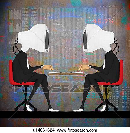 Picture - Businessmen with computers in place of heads. Fotosearch