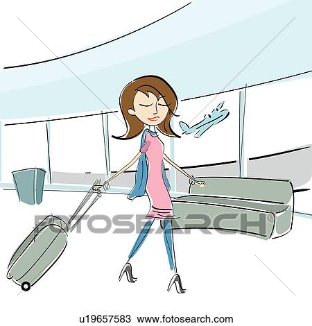 Stock Image - Businesswoman at an airport. Fotosearch