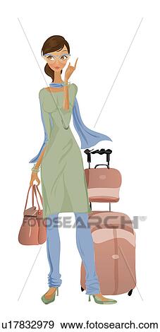 Businesswoman standing with luggage View Large Photo Image Stock Photo - Businesswoman standing with luggage. Fotosearch