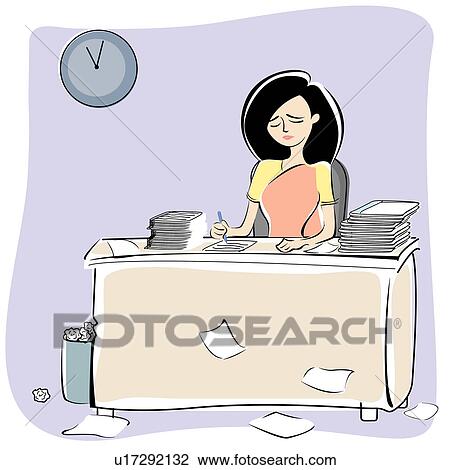Stock Image - Businesswoman working late in an office. Fotosearch