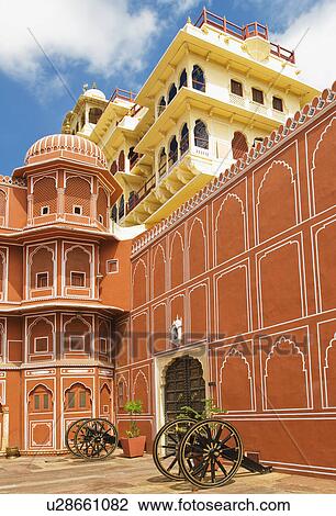 Stock Image - Cannons in a palace, City Palace, Jaipur, Rajasthan, India. Fotosearch