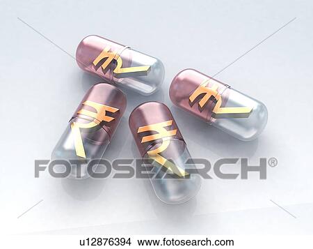 Picture - Capsules with contents of Indian rupee symbol . Fotosearch
