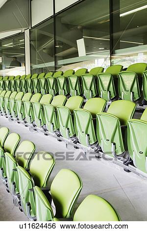 Stock Photograph - Chairs in a rugby stadium, Aviva Stadium, Dublin, Republic of Ireland. Fotosearch
