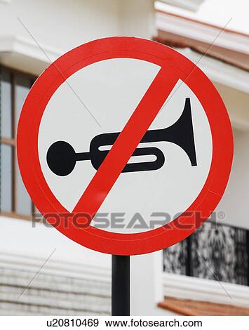Stock Photo - Close-up of a 'Horn Prohibited' road sign, Bangalore, Karnataka, India. Fotosearch