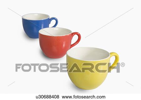 Close-up of colorful tea cups in a row View Large Photo Image Stock Photo - Close-up of colorful tea cups in a row. Fotosearch