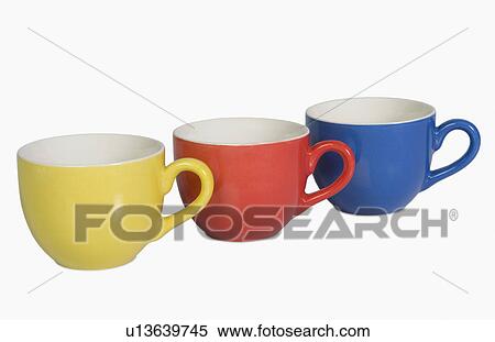 Close-up of colorful tea cups in a row View Large Photo Image Stock Photography - Close-up of colorful tea cups in a row. Fotosearch