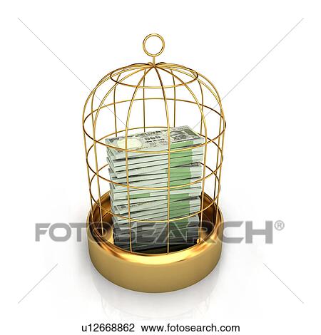 Stock Image - Close-up of money in birdcage. Fotosearch