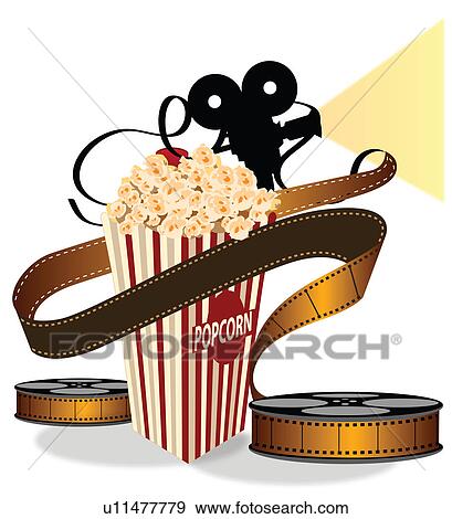 Stock Photo - Close-up of popcorn with film reel. Fotosearch