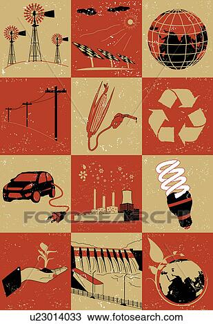Stock Image - Collage of objects related to environment. Fotosearch