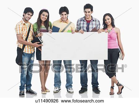 College students holding a blank placard View Large Photo Image Stock Photograph - College students holding a blank placard. Fotosearch