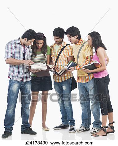 Stock Image - College students reading books. Fotosearch