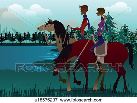 Couple riding horses View Large Photo Image Stock Photo - Couple riding horses. Fotosearch