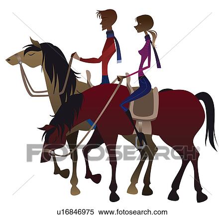 Stock Photography - Couple riding horses. Fotosearch
