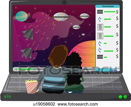 Stock Image - Couple watching online movie on a laptop. Fotosearch