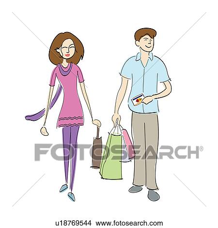 Picture - Couple with shopping bags and a credit card. Fotosearch