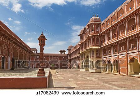 Stock Photo - Courtyard of a palace, City Palace, Jaipur, Rajasthan, India. Fotosearch