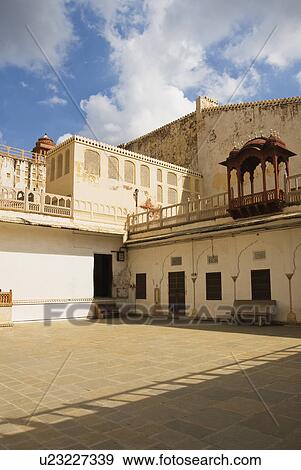Stock Photo - Courtyard of a palace, Hawa Mahal, Jaipur, Rajasthan, India. Fotosearch