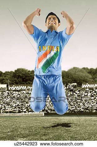 Cricket bowler celebrating his success in a stadium View Large Photo Image Stock Image - Cricket bowler celebrating his success in a stadium. Fotosearch