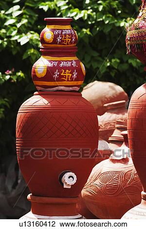 Decorative pots at a market stall, Delhi, India View Large Photo Image Stock Image - Decorative pots at a market stall, Delhi, India. Fotosearch