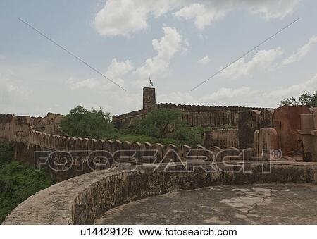Stock Photograph - Defensive wall of a fort, Jaigarh Fort, Jaipur, Rajasthan, India. Fotosearch