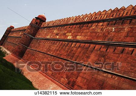 Defensive wall of a fort, Red Fort, Delhi, India View Large Photo Image Stock Photography - Defensive wall of a fort, Red Fort, Delhi, India. Fotosearch