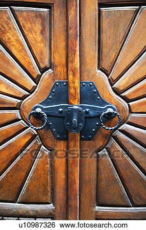 Stock Photograph - Detail of a closed door, Cesky Krumlov, South Bohemian Region, Czech Republic. Fotosearch