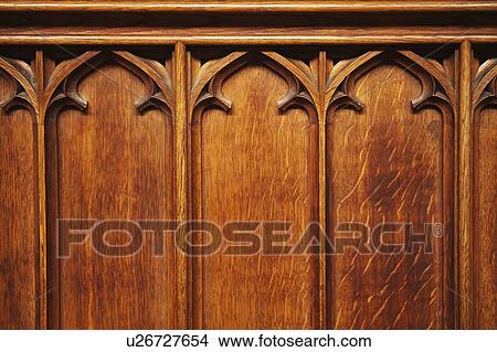 Picture - Detail of a wooden panel, Oxford University, Oxford, Oxfordshire, England. Fotosearch