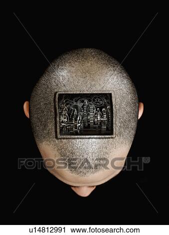 Stock Image - Digital composite image of a human brain showing internal mechanism. Fotosearch