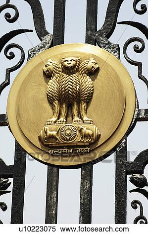 Emblem of Indian on the gate of a government building, Rashtrapati Bhavan, Rajpath, New Delhi, India View Large Photo Image Stock Photography - Emblem of Indian on the gate of a government building, Rashtrapati Bhavan, Rajpath, New Delhi, India. Fotosearch