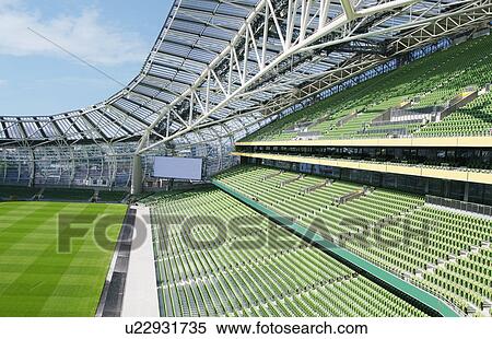 Stock Photography - Empty seats in a rugby stadium, Aviva Stadium, Dublin, Republic of Ireland. Fotosearch