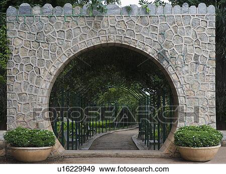 Stock Photo - Entrance gate of a botanical garden, Lal Bagh Botanical Garden, Bangalore, Karnataka, India. Fotosearch