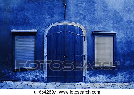 Facade of a blue building, Cesky Krumlov, South Bohemian Region, Czech Republic View Large Photo Image Stock Photo - Facade of a blue building, Cesky Krumlov, South Bohemian Region, Czech Republic. Fotosearch