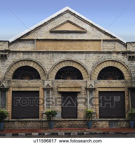 Stock Photo - Facade of a building, Bangalore, Karnataka, India. Fotosearch