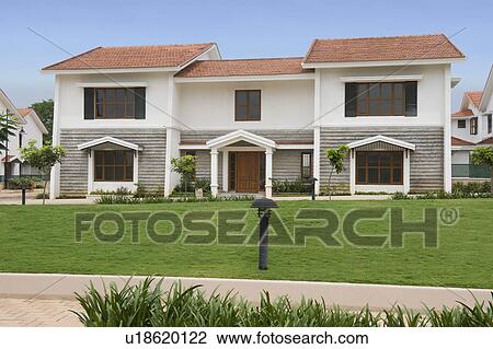 Stock Image - Facade of a bungalow, Bangalore, Karnataka, India. Fotosearch