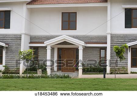 Stock Photograph - Facade of a bungalow, Bangalore, Karnataka, India. Fotosearch