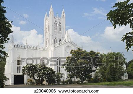 Facade of a cathedral, St. Paul's Cathedral, Kolkata, West Bengal, India View Large Photo Image Stock Photograph - Facade of a cathedral, St. Paul's Cathedral, Kolkata, West Bengal, India. Fotosearch