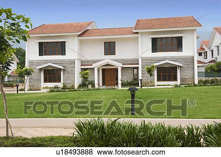 Stock Photo - Facade of a house, Bangalore, Karnataka, India. Fotosearch