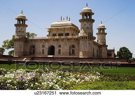 Stock Image - Facade of a mausoleum, Itmad-ud-Daulah's Tomb, Agra, Uttar Pradesh, India. Fotosearch