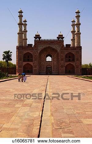 Stock Image - Facade of a mausoleum, Tomb Of Akbar The Great, Sikandra, Agra, Uttar Pradesh, India. Fotosearch
