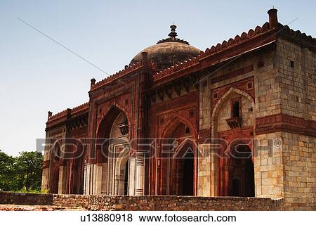 Facade of a mosque in a fort, Old Fort, Delhi, India View Large Photo Image Stock Photo - Facade of a mosque in a fort, Old Fort, Delhi, India. Fotosearch