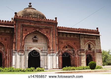Facade of a mosque in a fort, Old Fort, Delhi, India View Large Photo Image Stock Photo - Facade of a mosque in a fort, Old Fort, Delhi, India. Fotosearch