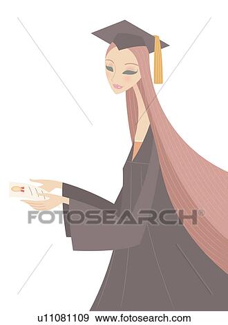 Female university student holding graduation diploma View Large Photo Image Stock Photo - Female university student holding graduation diploma. Fotosearch