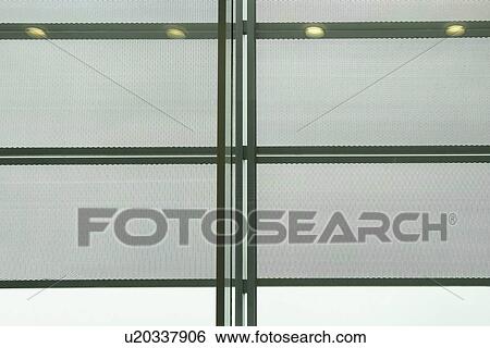 Stock Photograph - Fluorescent lights at an airport lounge, Paris, France. Fotosearch