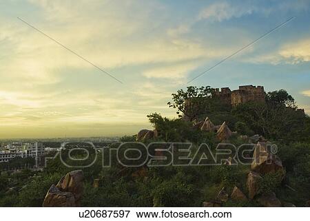 Fort with cityscape at dusk, Amber, Amber Fort, Jaipur, Rajasthan, India View Large Photo Image Stock Photo - Fort with cityscape at dusk, Amber, Amber Fort, Jaipur, Rajasthan, India. Fotosearch