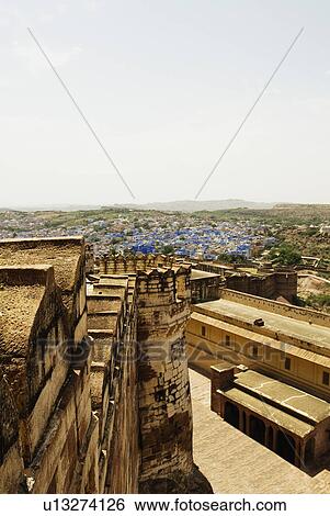 Stock Photograph - Fort with cityscape, Meherangarh Fort, Jodhpur, Rajasthan, India. Fotosearch