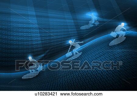 Stock Image - Four businessmen surfing online. Fotosearch
