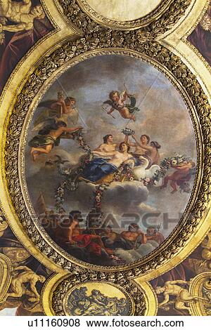 Stock Photo - Fresco in a palace, Chateau de Versailles, Versailles, Paris, France. Fotosearch